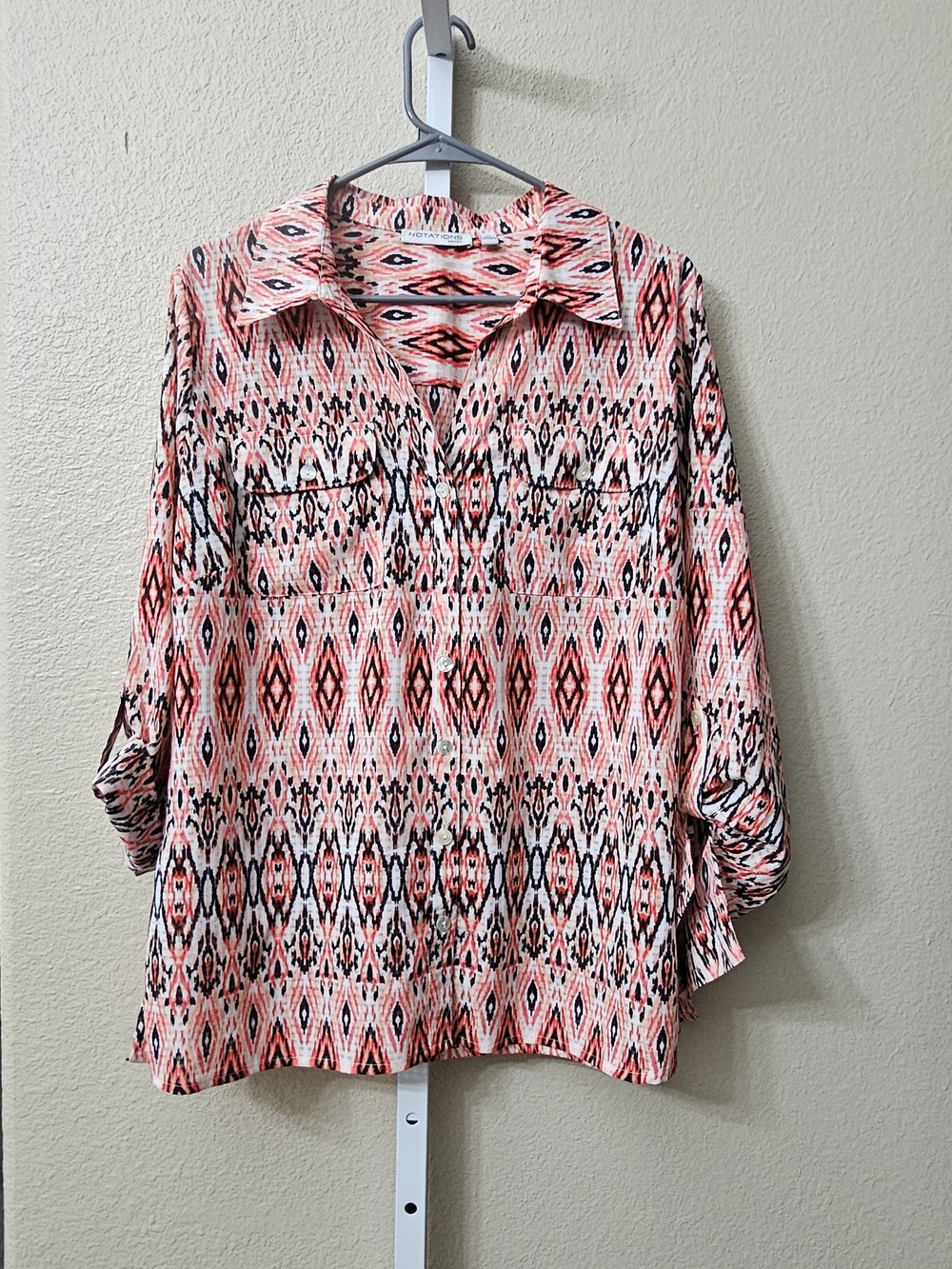 Notations button-up long-sleeve blouse